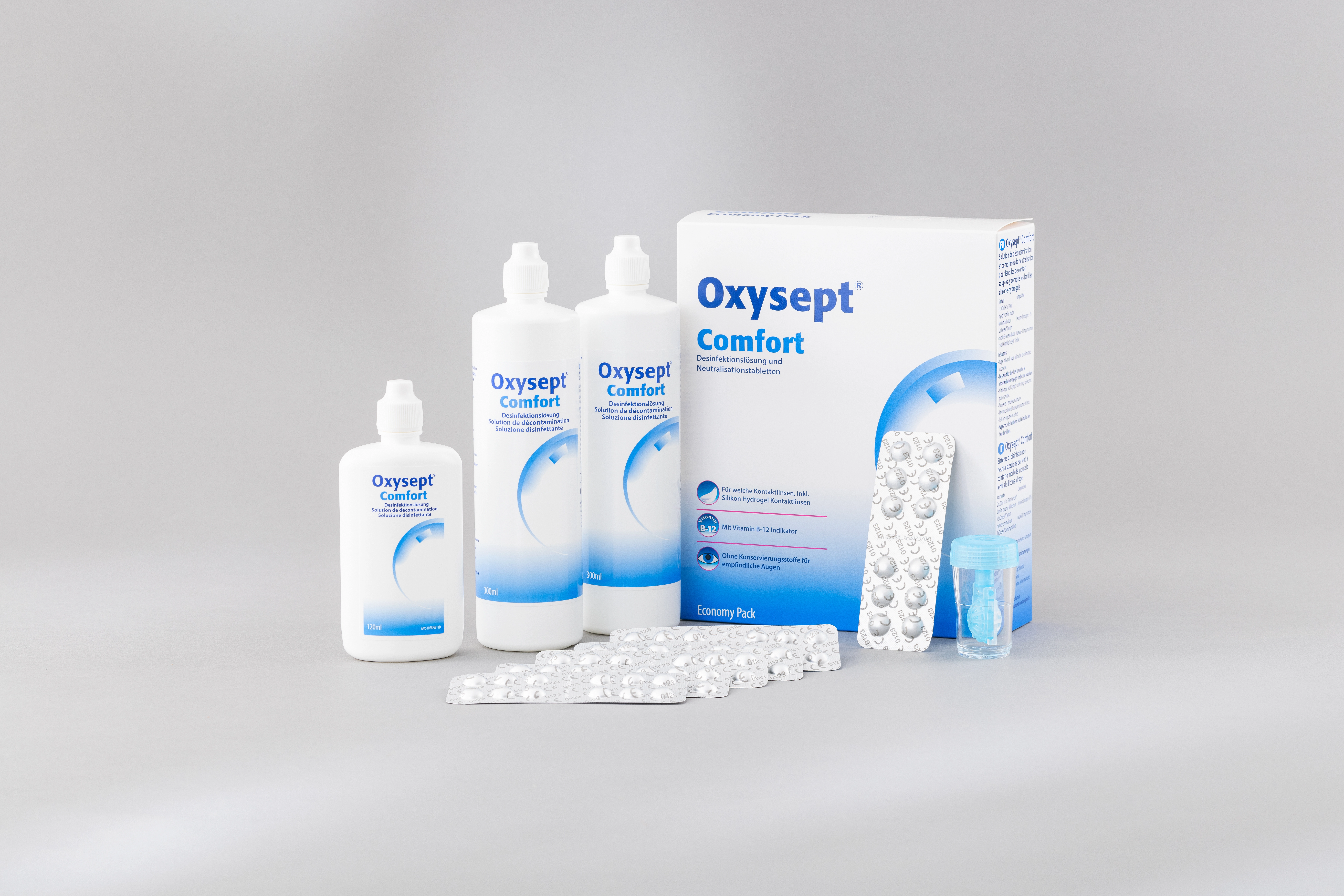 Oxysept Comfort kaufen Ein ausgepacktes Pflegemittel des Topsellers Oxysept Comfort.